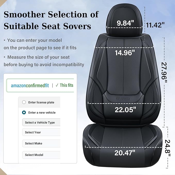Coverado Car Seat Covers Full Set, Seat Covers for Cars, Black Car Seat Covers Front Seats and Back Car Seat Protector Waterproof, Leather Car Seat Cushion Universal Fit for Most Cars Blue