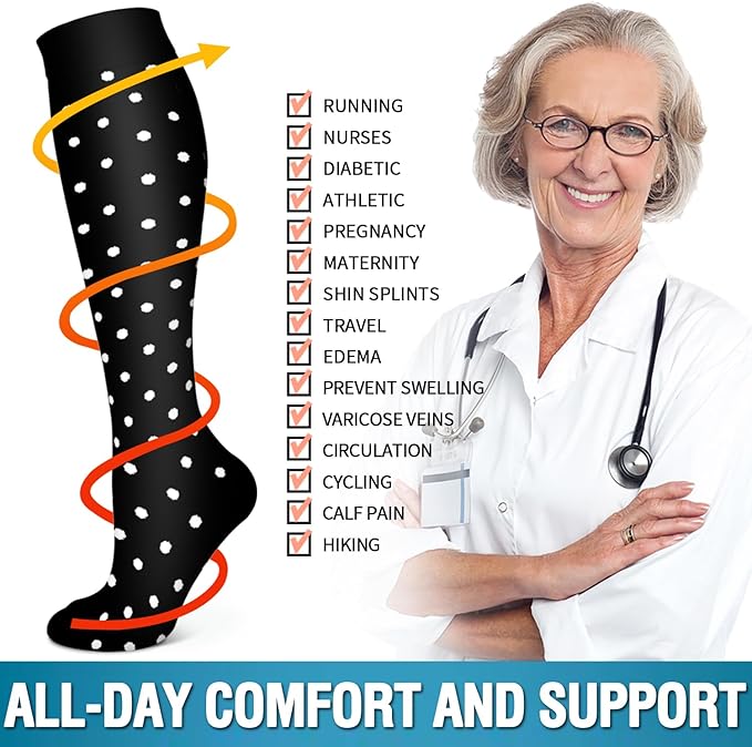 Bluemaple 6 Pack Copper Compression Socks for Women and Men Circulation-Best Support for Medical, Running,Nursing,Athletic