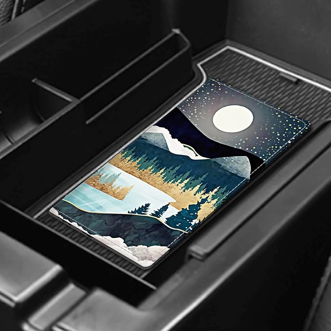 Leather Car Registration and Insurance Card Holder, Cute Car Accessories Vehicle Glove Box Car Organizer for Documents, Cards, License Beautiful Night Forest Mountain