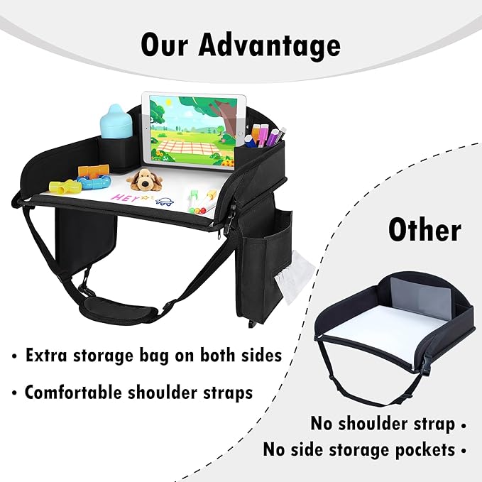 WENRENER Kids Travel Tray for Car Seat, Toddler Road Trip Essentials With Drawing Kit, Travel Activities Must Haves (Black)