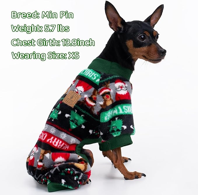 XPUDAC Christmas Dog Pajamas Fleece Dog Sweater Holiday Pet Outfit for Small Medium Dogs Girl Boy Puppy Clothes Onesie, 2XL