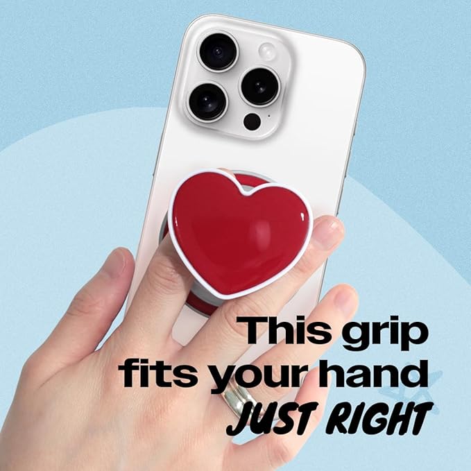 OnTheGrip Cute Solid Macaron Color Heart Shape Collapsible Mobile Phone Grip Stand Holder for Smartphone Tablet Cell Phone Accessory (Red)