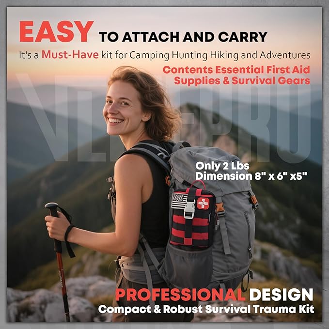 242Pcs Survival First Aid Kit Molle System IFAK Medical Kit for Camping Hiking Hunting Car&Home Emergency, Earthquake Preparedness Lightweight Tactical Kit for Outdoor Enthusiasts (Red)