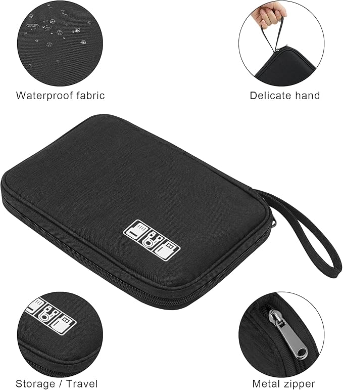 Electronic Organizer Travel Universal Cable Organizer Electronics Accessories Bag for Cable, Charger, Phone, USB, SD Card,1Pack