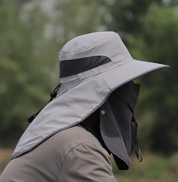 UPF 50+ Sun Hats for Men Women, Wide Brim & Face Neck Flap Fishing Hat, UV Protection Summer Hat for Fishing Hiking Outdoor