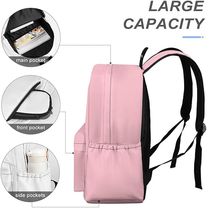 Pink Backpack Adult Travel Daybag for Women Men College Backpack for Vacation Hiking Camping Bag