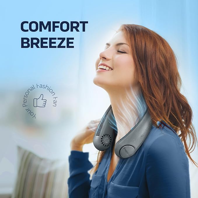 NEXAIR Portable Neck Fan - 3 Speed Rechargeable Bladeless Neck Fan, Adjustable Personal Black Neck Fan For Women & Men Modern Design, Great Cooling Fan For Travel, Outdoors & Sports