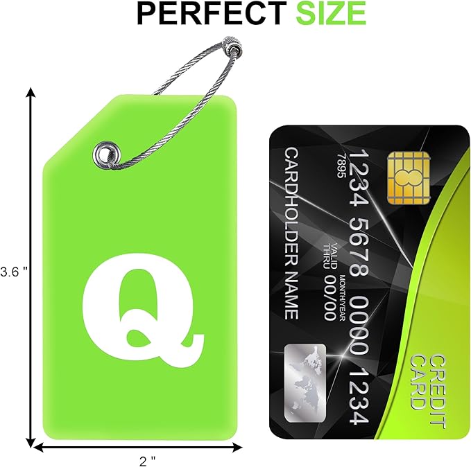 Gostwo 2 Pack Silicone Luggage Tags for Suitcases, 26 Initial Letter Baggage Labels Handbag School Bag Suitcase Instrument Tag with Stainless Steel Loop(Green)(Letter Q)