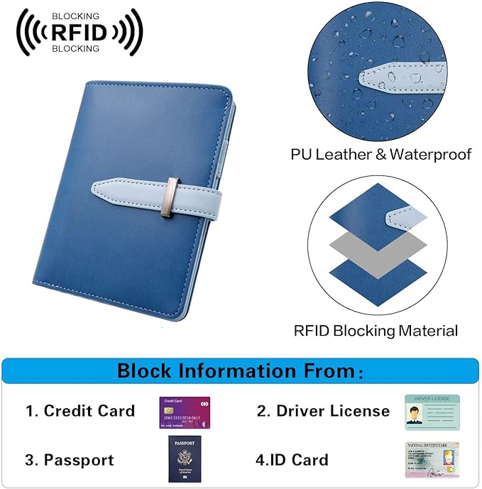Deziliao Passport wallets, Mulit-purpose RFID Blocking Passport Holder AirTag Wallet, Travel Wallet (Blue)