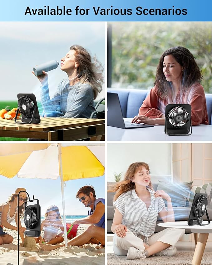 WHATOOK Small Desk Fan Personal Fans: 5000mah 25 Hours Battery Office Quiet Mini Desktop Fan Portable Rechargeable Travel Essentials (Black, 2000 mAh)