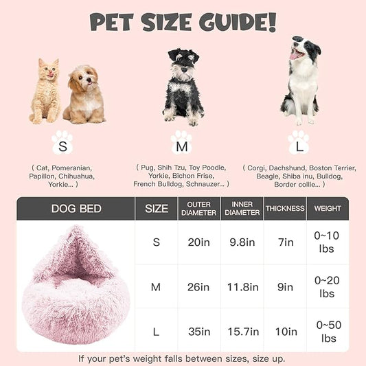 Himax Dog Beds for Small Dogs&Cats, Comfort Dogs Beds with Blanket Attached, Calming Anti-Anxiety Fluffy Dog Bed Washable (20"/26"/35") Pink