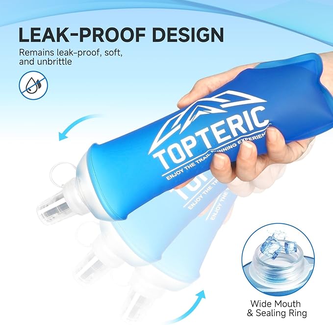 Collapsible Soft Flask Water Bottle, TPU Soft Folding Flexible Water Bottles for Hydration Pack/Running Vest, BPA/PVC Free, Ideal for Running Hiking Cycling Climbing (500ml-2 Pack)