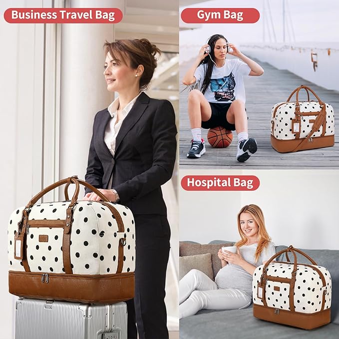 Wogarl Weekender Bags for Women Large Canvas Overnight Bag Travel Duffel Bags Carry on Shoulder Weekend Bag with Shoe Compartment for Travel Night Flight Daily Use