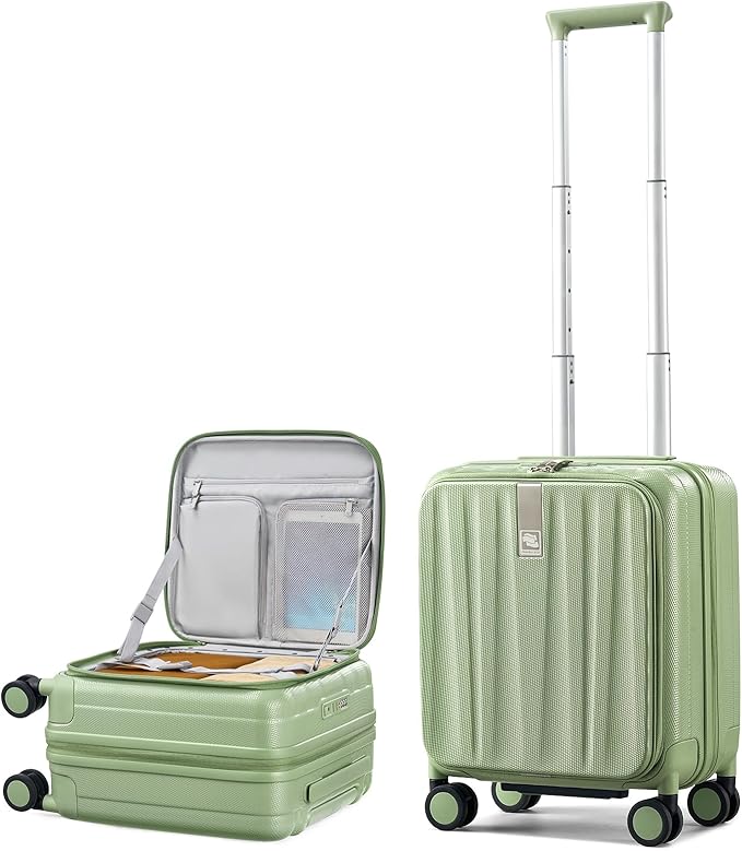Hanke 16 Inch Expandable Under Seat Luggage with Wheels Top Opening Small Suitcase with Wheels Carry On Luggage Airline Approved Lightweight Hard Shell Suitcases for Weekender Overnight-Bamboo Green