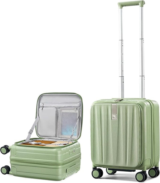 Hanke 16 Inch Expandable Under Seat Luggage with Wheels Top Opening Small Suitcase with Wheels Carry On Luggage Airline Approved Lightweight Hard Shell Suitcases for Weekender Overnight-Bamboo Green
