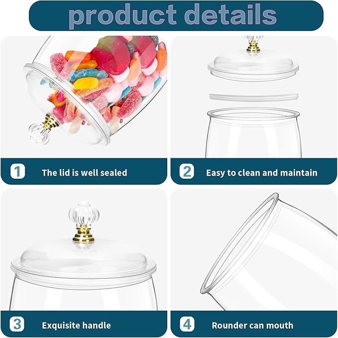 Wtyouesm 4 Pack Airtight Plastic Candy Jars with Locks, Clear 64 oz Cookie & Snack Storage Containers - Leakproof, Kitchen Pantry Organization for Home, Wedding, Bathroom Decor