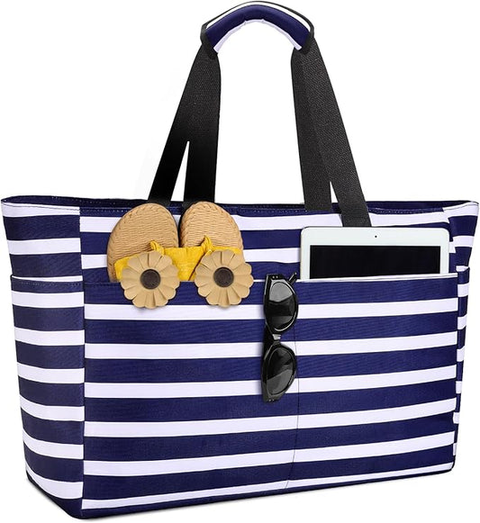 Extra Large Beach Bag Waterproof Beach Totes Bags for Women, Lightweight Foldable Pool Bag with Zipper Wet Compartment