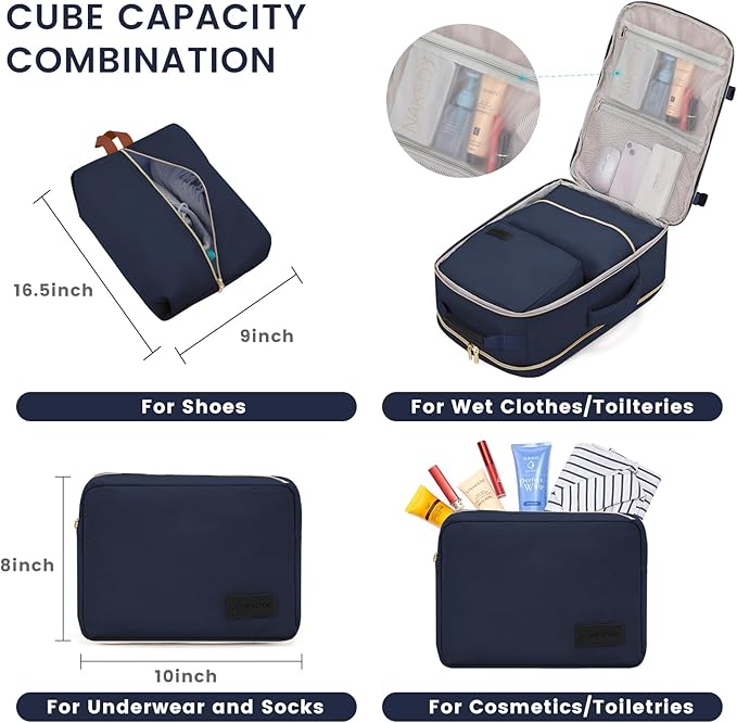 LOVEVOOK 40L Large Travel Backpack for Women Men, 17 Inch Carry on Backpack for Traveling on Airplane, Personal Item Travel Bag Airline Approved, Business Causal Weekender Backpack, Blue-Black