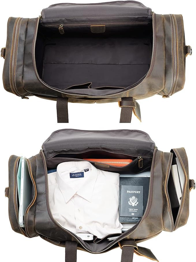 Polare 24 Inch Leather Duffel Bag for Men Full Grain Leather Travel Overnight Gym Sports Weekender Bag Large