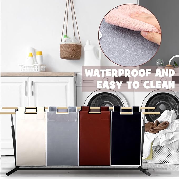 Bonuci 4 Pcs Laundry Sorter Replacement Bags Hamper Cart Removable Replacement Laundry Storage Organizer Bag Hamper Liner, No Hooks 14.76 x 8.66 x 21.65 Inch (Brown,Gray,White,Black)