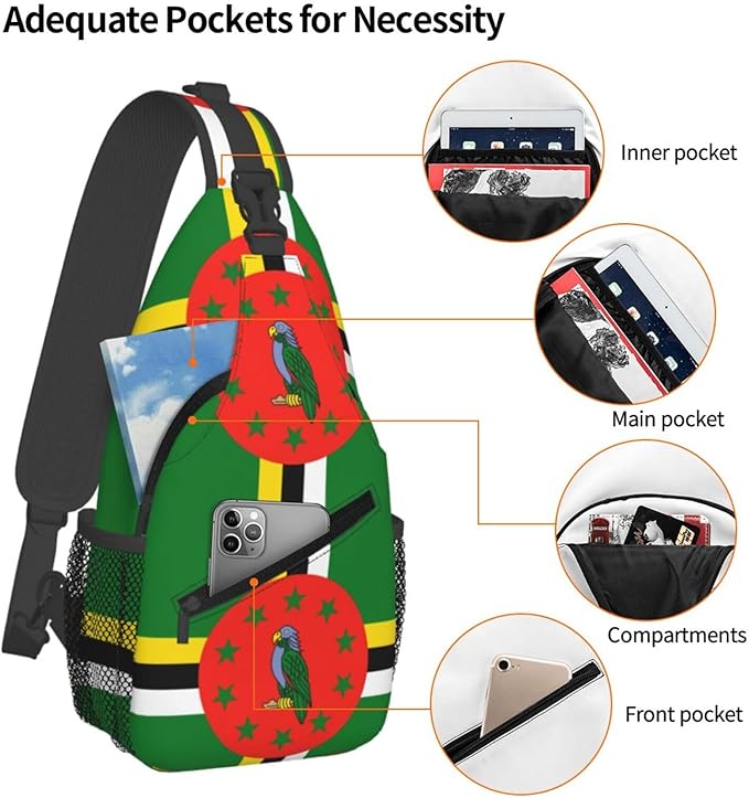 Dominica Flag Sling Bag Multipurpose Crossbody Sling Backpack Travel Cycling Hiking Shoulder Bag For Women Men