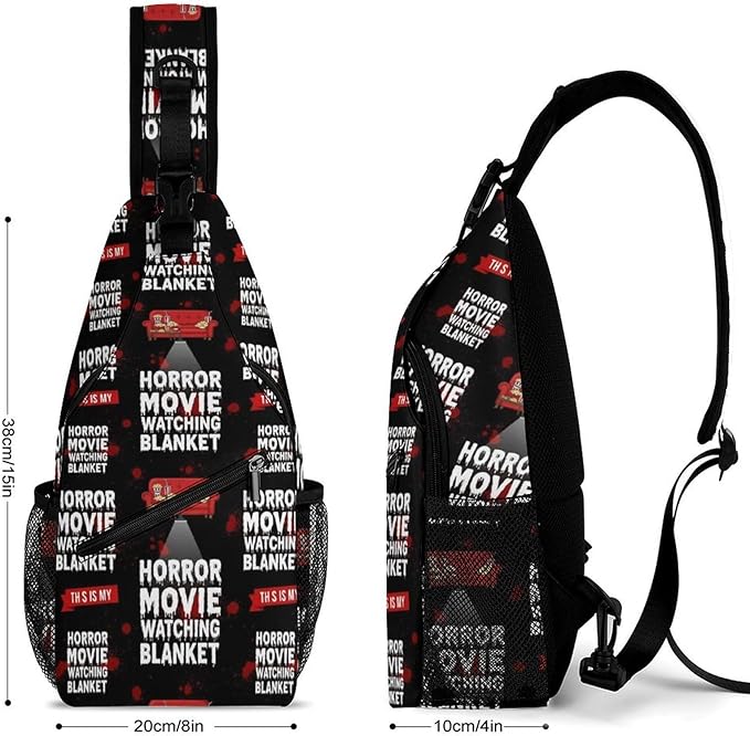 SWEET TANG Unisex Unique Chest Bag Gym Sack Fashion Sling Shoulder Backpack Outdoor Sports Daypack Horror Movie Watching Blanket Pattern, Multipurpose Adjustable Bag for Daily Use