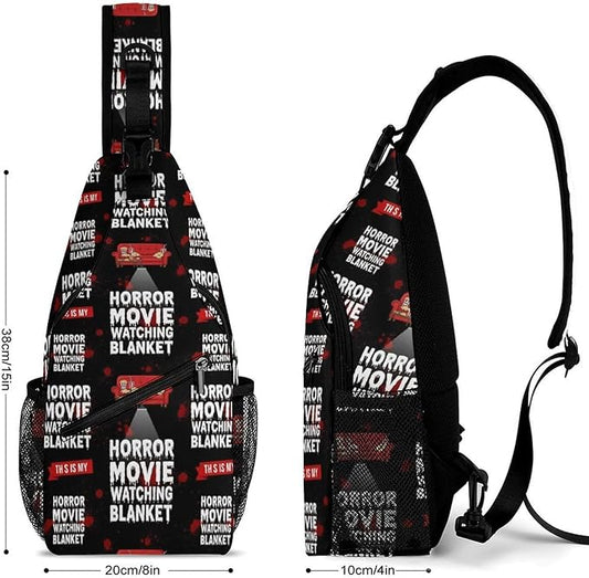 SWEET TANG Unisex Unique Chest Bag Gym Sack Fashion Sling Shoulder Backpack Outdoor Sports Daypack Horror Movie Watching Blanket Pattern, Multipurpose Adjustable Bag for Daily Use