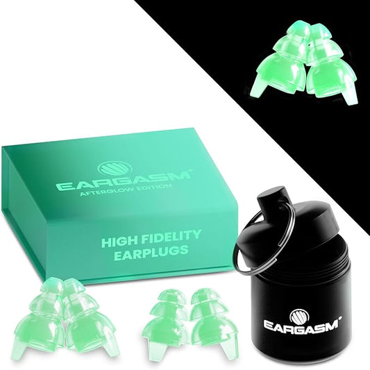 Eargasm Afterglow High Fidelity Earplugs - Reusable Glow-in-The-Dark Noise Reduction Hearing Protection Ear-Plugs with Carrying Case for Concerts, Festivals, Raves, Musicians, Live Music, Sports