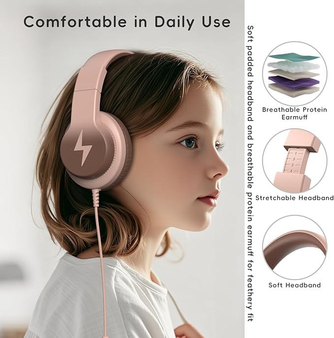 Kids Headphones, Wired Headphones for Kids Over Ear with Microphone, 85/94dB Volume Limiter Headphone for Girls Boys, Foldable Headphone for Learning & Entertainment, Gradient Brown