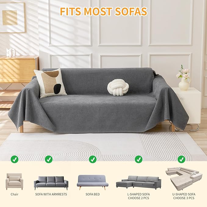 Deep Dream Cat-Scratch Resistant Armchair Couch Cover, Waterproof Sofa Cover for Dogs, Pet Friendly Couch Protectors Anti Slip Thickened Slipcovers for Dogs Pets, 71" x 91", Dark Grey