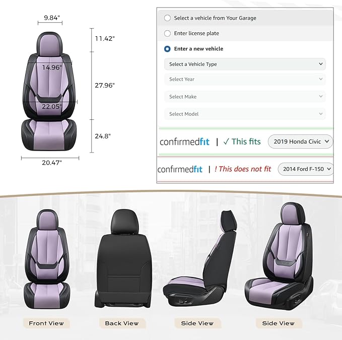 Coverado Car Seat Covers Full Set, Car Seat Protector Waterproof, Nappa Leather Car Seat Cushion, Seat Covers for Cars, Front Seats and Back Universal Fit for Most Cars