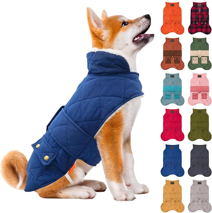 KYEESE Dog Coat Warm Pet Winter Coat with Leash Hole Waterproof Dogs Jacket with Fleece Lined Soft Pet Sweater for Cold Weather Windproof Dog Puffer Coats for Small Dogs Thick Pets Clothes with Pocket