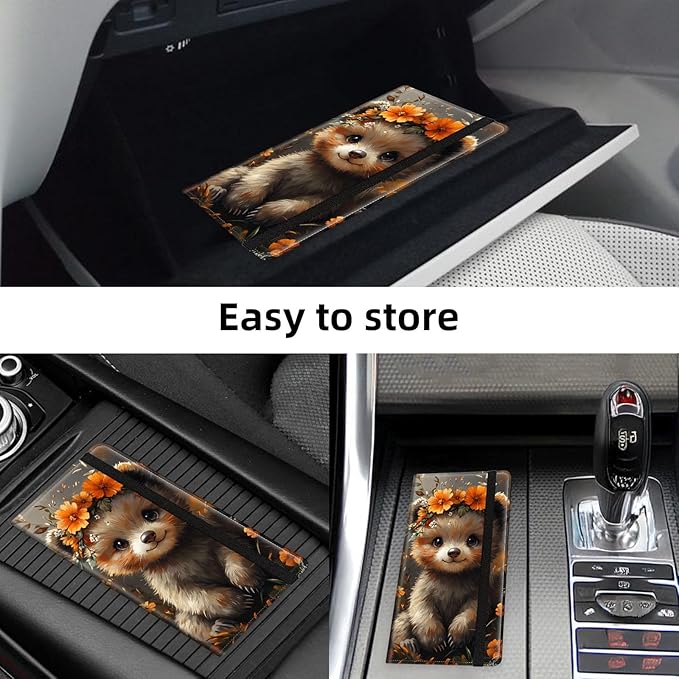 Car Registration and Insurance Holder PU Leather Vehicle Insurance and Registration Holders Wallet Case with Elastic Band Closure for ID Card, Driving Licence, Cute Raccoon Flower