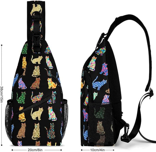SWEET TANG Women Shoulder Chest Sling Bags Backpacks Colorful Cats, Fashion Casual Pack Crossbody Bags Daypack Multipurpose for Travel Outdoors Running