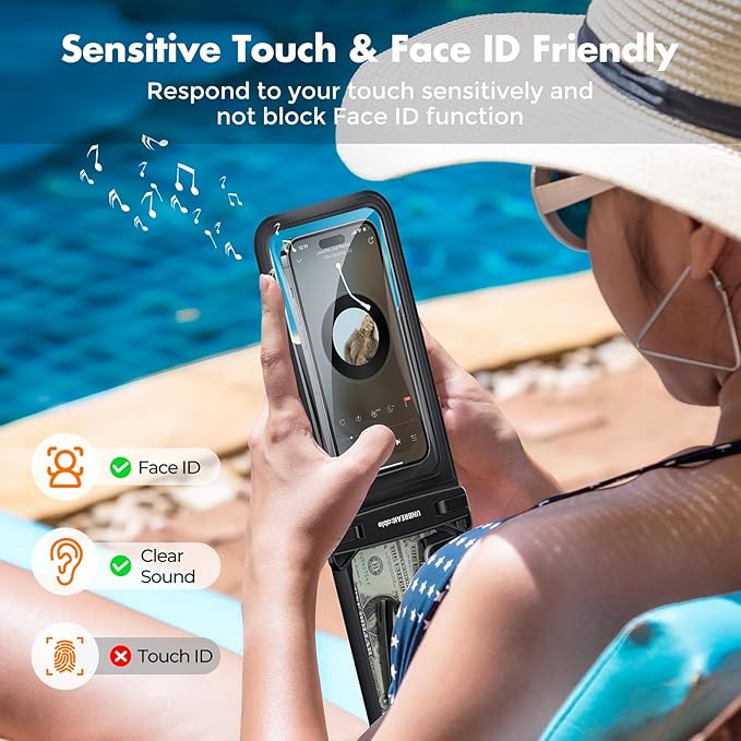 UNBREAKcable IPX8 Waterproof Phone Pouch 2-Pack, Double Space Waterproof Phone Case for iPhone 15 16 17 Pro Max up to 7", Cellphone Dry Bag with Lanyard for Beach Kayak Cruise Travel Essentials