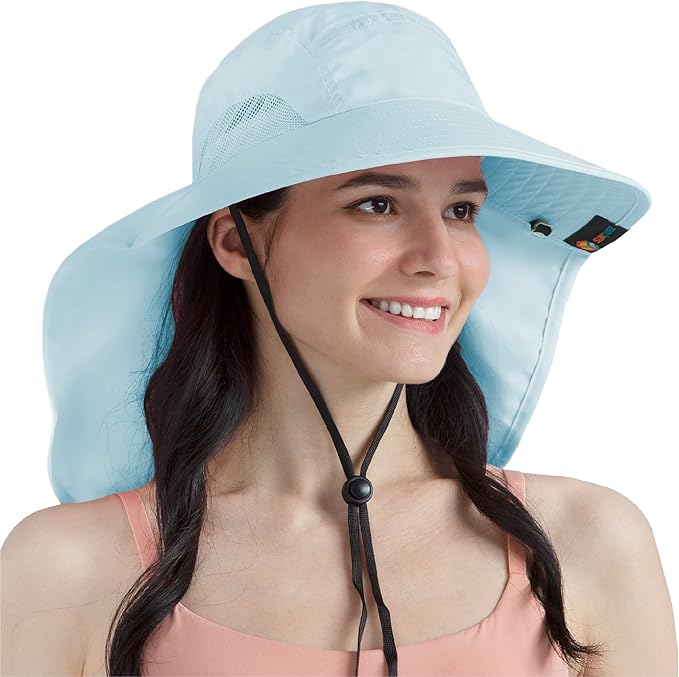 SUN CUBE Wide Brim Sun Hat with Neck Flap, UPF50+ Hiking Safari Fishing Hat for Men Women, Sun Protection Beach Hat