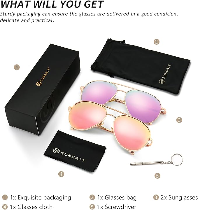SUNGAIT Women's Lightweight Oversized Aviator Sunglasses - Classic Style Polarized Lens