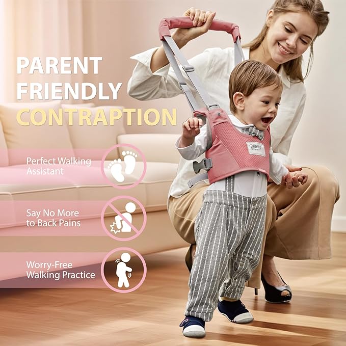 Baby Walking Harness-Handheld Assistant Belt- Toddler Infant Walking Aid for Trainer & Support 7-24 Month Old (summer-pink-1817)