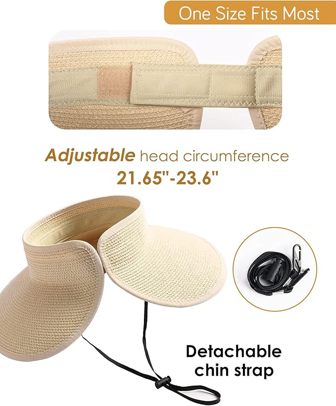 FURTALK Sun Hats for Women Wide Brim Beach Hat Straw Visor Ponytail Summer UV Packable Foldable Beach Vacation Essentials