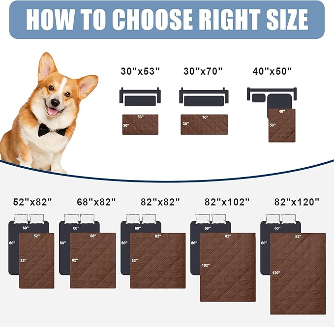 Smiry Waterproof Dog Bed Cover Pet Blanket, Soft Washable Dog Blanket for Furniture Bed Couch Sofa Reversible, Checkered (68"x82", Brown/Chocolate)