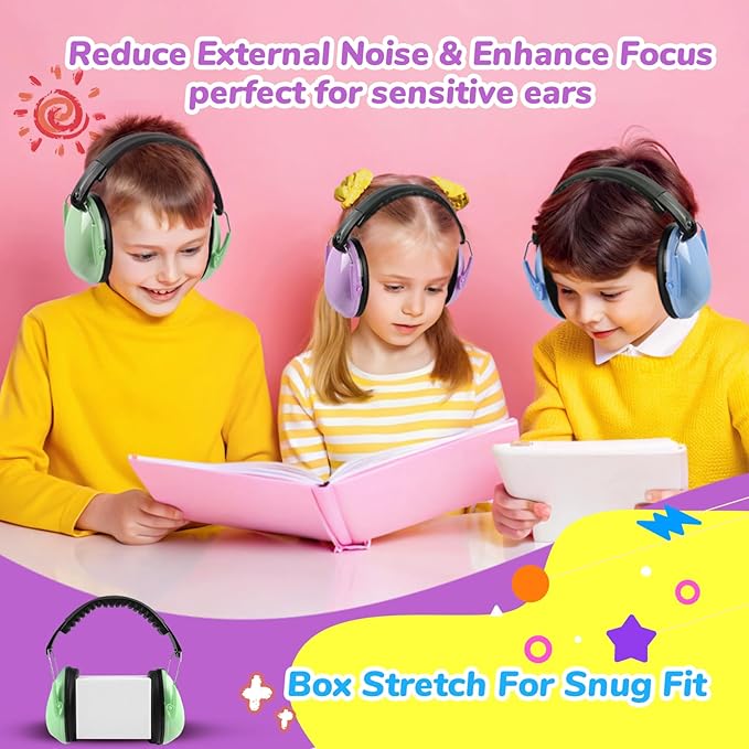 MelonArt Kids Ear Protection Earmuffs 3 Pack Noise Cancelling Headphones for Kids 27dB Toddler Soundproof Headphones Noise Reduction for Autism Sensory Shooting (Blue & Purple & Green)