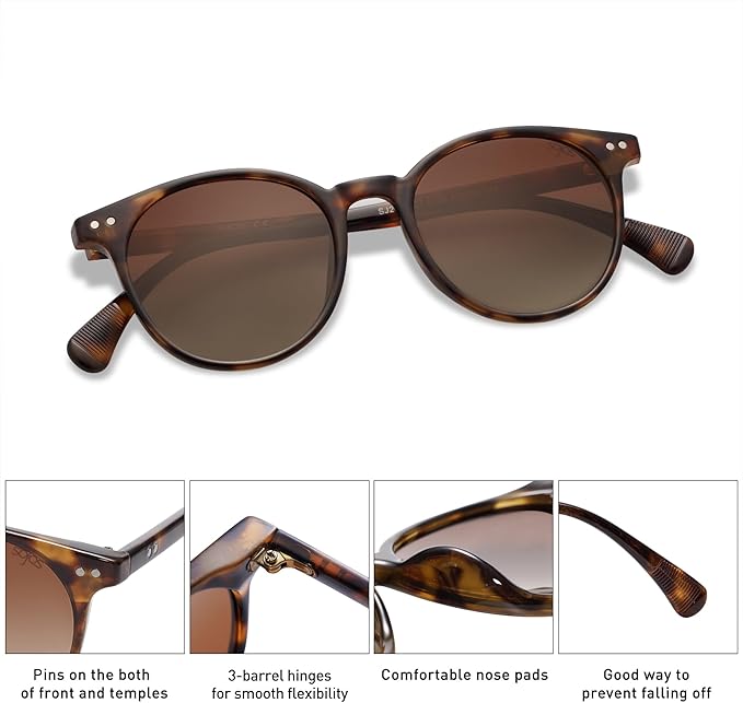 SOJOS Small Round Classic Polarized Sunglasses for Women Men Vintage Style UV400 Lens MAY SJ2113