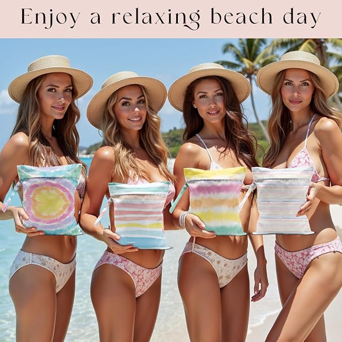 4 Pcs Wet Bag, Wet Dry Bag, Waterproof Bag, Beach Bag, Wet Bag for Pool, Beach, Swimsuit, Diapers, Makeup Bag, Cruise Ship Essentials, Accessories Travel Essentials for Women