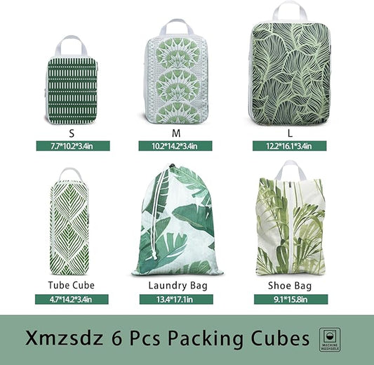 6 Pcs Compression Packing Cubes, Packing Cubes for Travel, Waterproof Luggage Organizer Bags Set, Cute Packaging Cubes for Women Kids Backpack Carry-Ons