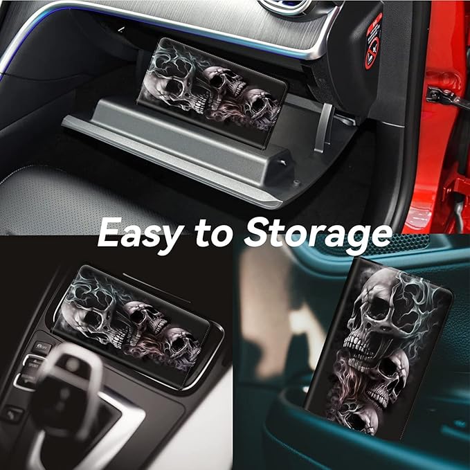 Car Registration and Insurance Holder, Leather Car Glove Box Organizer, Cool Car Accessories for ID, Driver's License Cards & Essential Document,business cards,Men&Women,Skull/Black