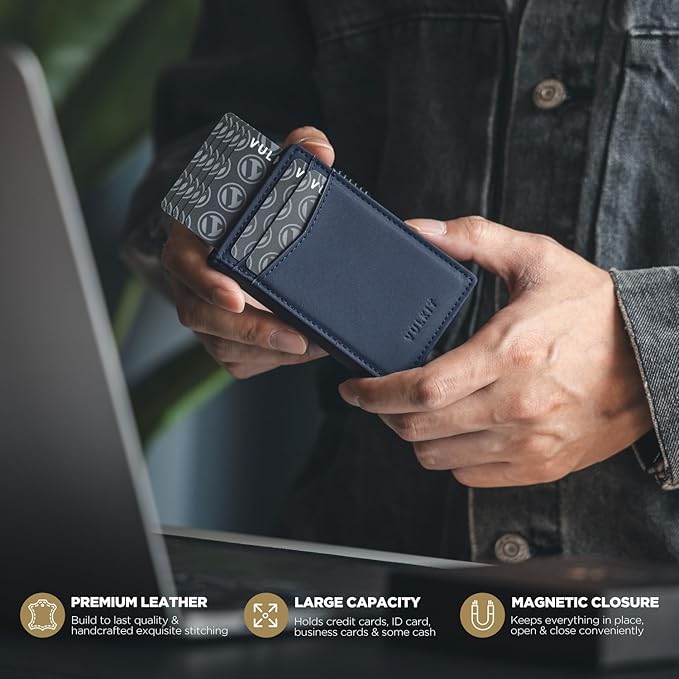 VULKIT Men's Wallet with ID Window Premium Leather Wallets RFID Blocking Minimalist Wallet Pop Up Card Holder Magnetic Closure