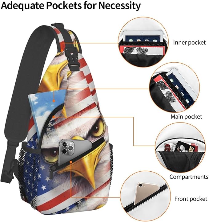 American Flag Sling Bag Multipurpose Crossbody Sling Backpack Travel Cycling Hiking Shoulder Bag For Women Men