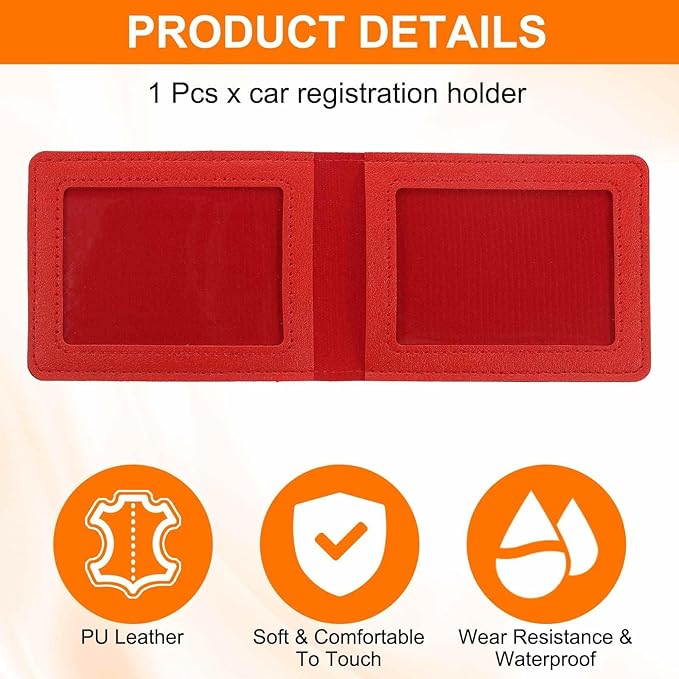 HARFINGTON Car Registration and Insurance Holder PU Leather Vehicle Glove Box Organizer Storage Accessories Car ID Holder with 2 Pockets for License ID Card Bank Card Documents, Red