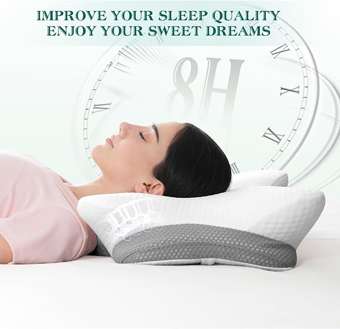 Cervical Pillow for Neck and Shoulder Support - Ergonomic Memory Foam Orthopedic Cervical Pillows with Removable Cover & Adjustable Heights for Side Back Stomach Sleepers (White)