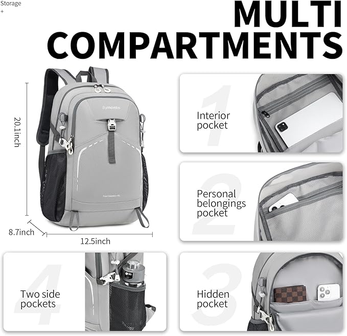 35L Lightweight Packable Backpack – Durable Foldable Daypack for Travel, Hiking, and Gym (Grey)